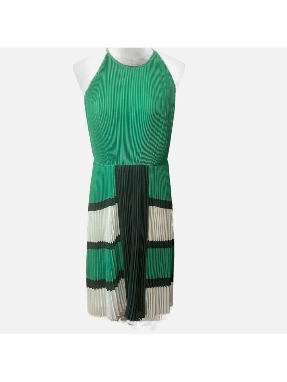 Ted Baker Dress 3 Nellina Color Block Midi Sleeveless Cocktail Green Pleated